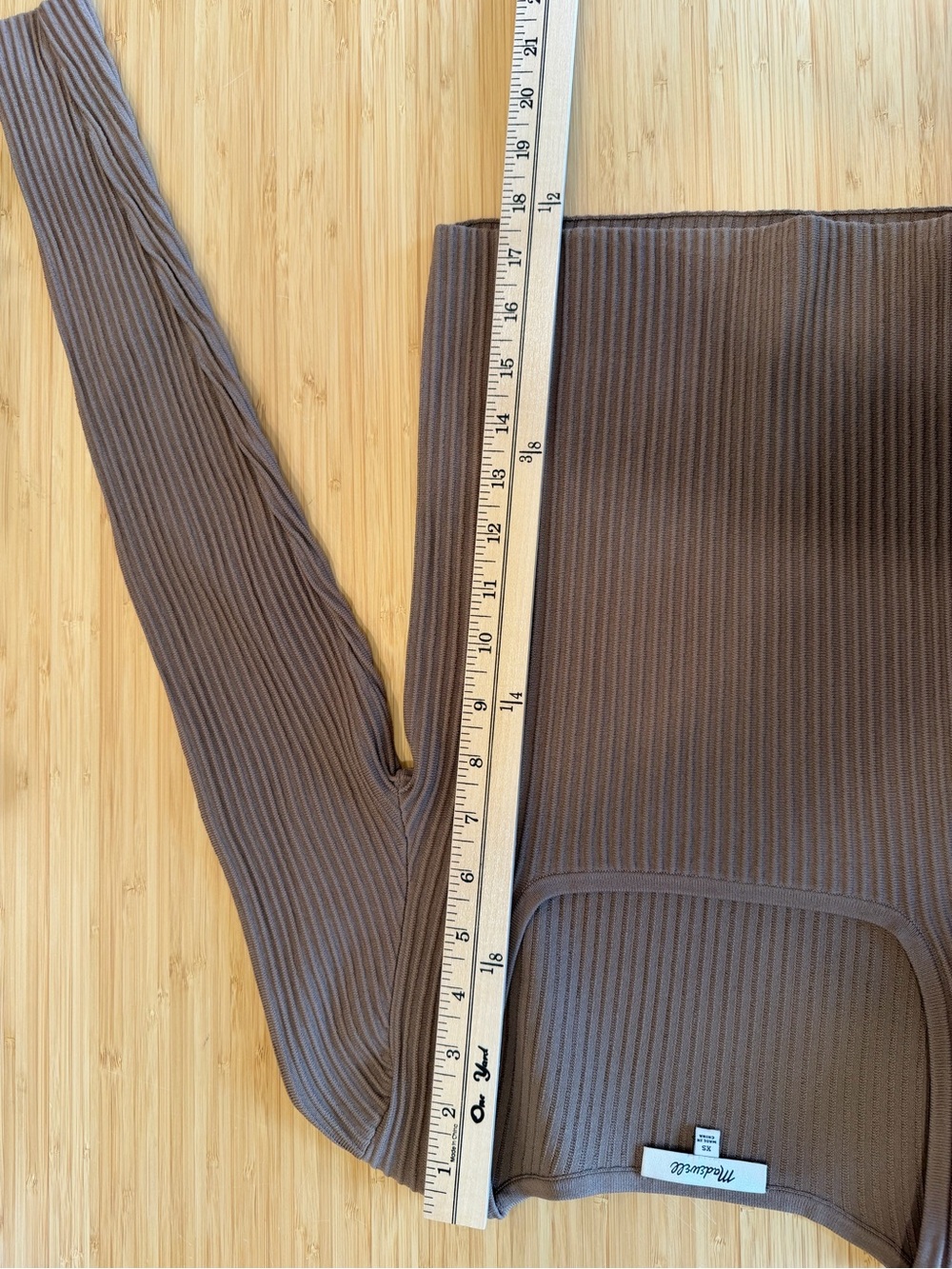 Madewell Ribbed Square Neck Long Sleeve Knit Top Taupe Brown XS Mushroom Capsule - Picture 8 of 10